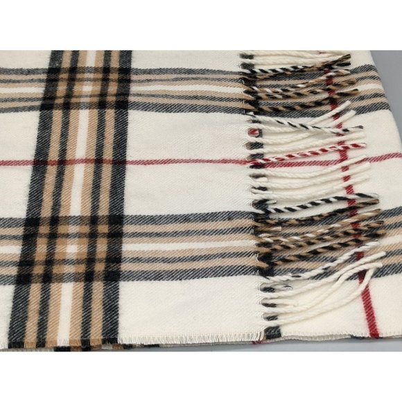 V Fraas Scarf Made In Germany Tan Plaid Fringe Acrylic 9x52 Very Soft - Picture 2 of 3